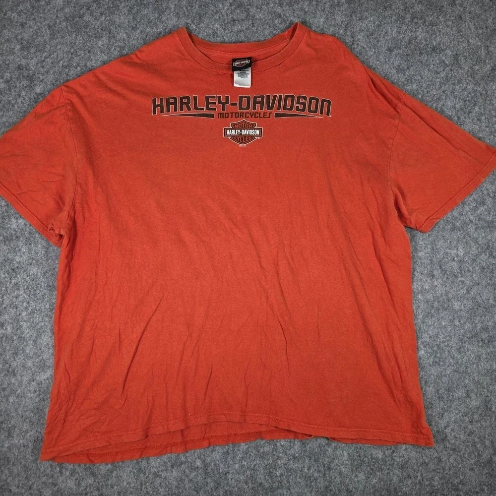 2013 Harley Davidson T-Shirt Bar Shield Logo Mason City Iowa‎ Graphic Orange 3XL
